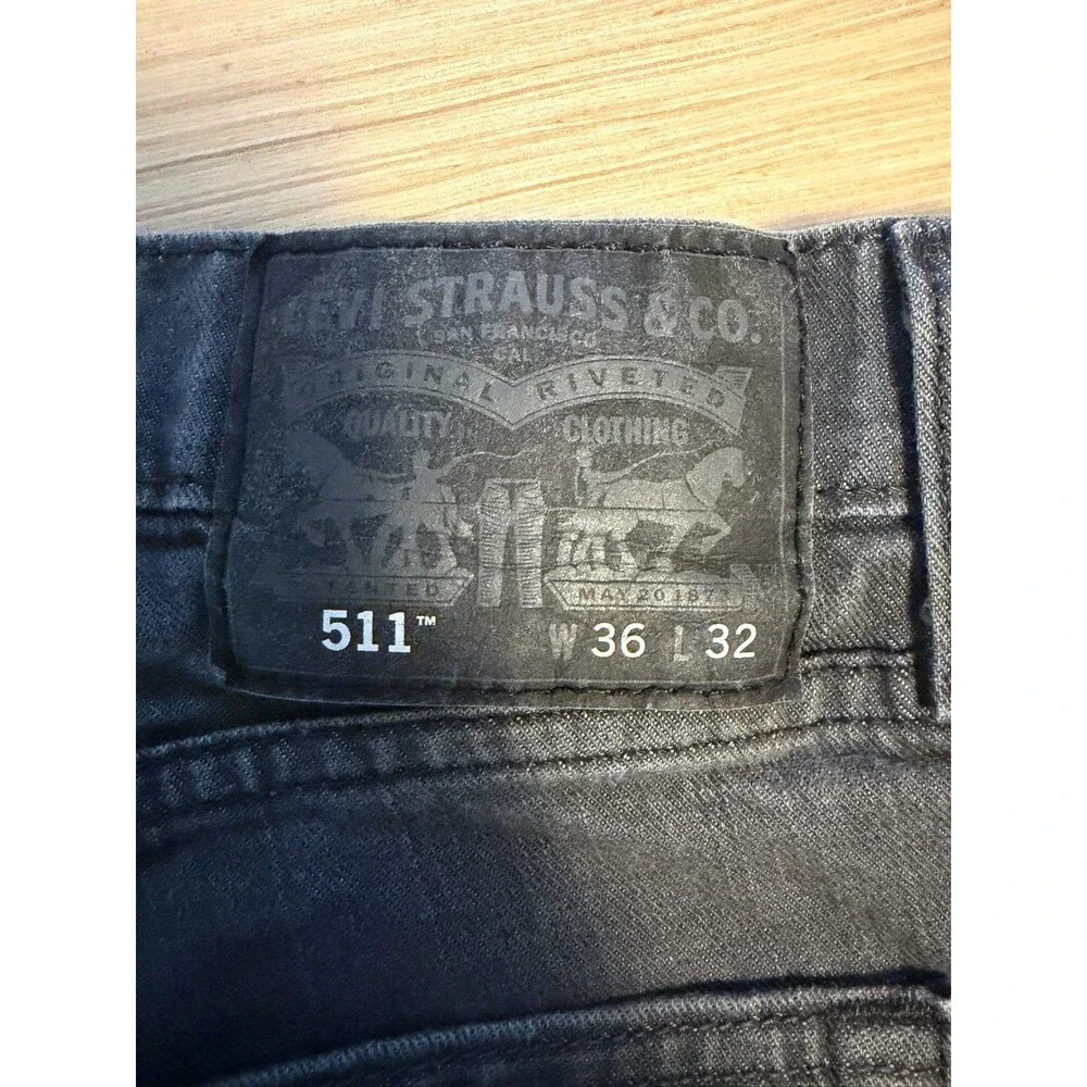 Levi’s 511 Men’s Jeans 36x32 Charcoal Black Slim Fit Stretch Denim